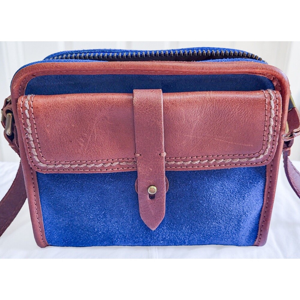 Madewell Blue Suede Leather Transport Camera Crossbody Bag